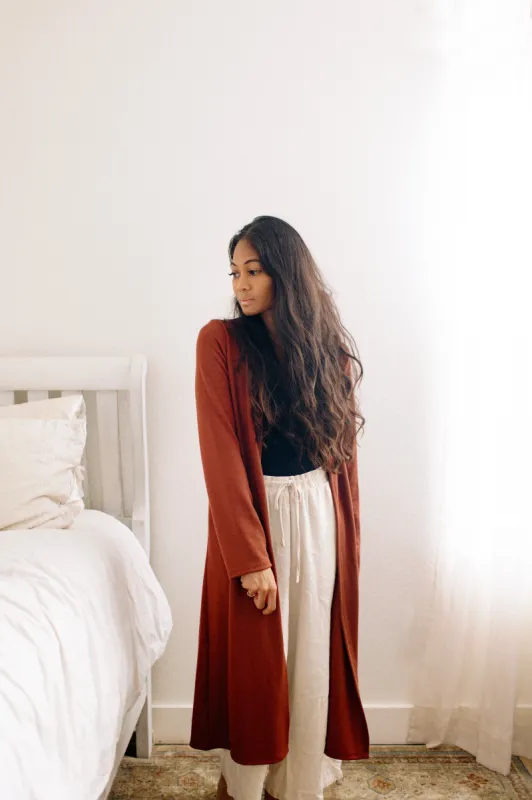 Carolina Long Cardigan in Chestnut sold by Ang Hill