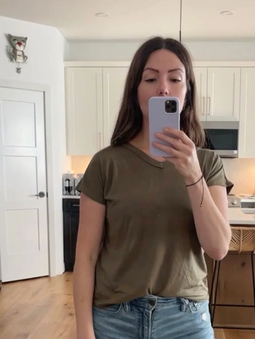 Bennie V-neck Bamboo T-shirt in Olive sold by Ang Hill product image thumbnail 2