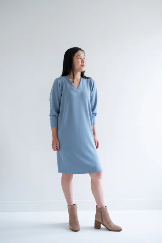 Ally V-neck Long Sleeved Sweater Dress in Sky Blue sold by Ang Hill