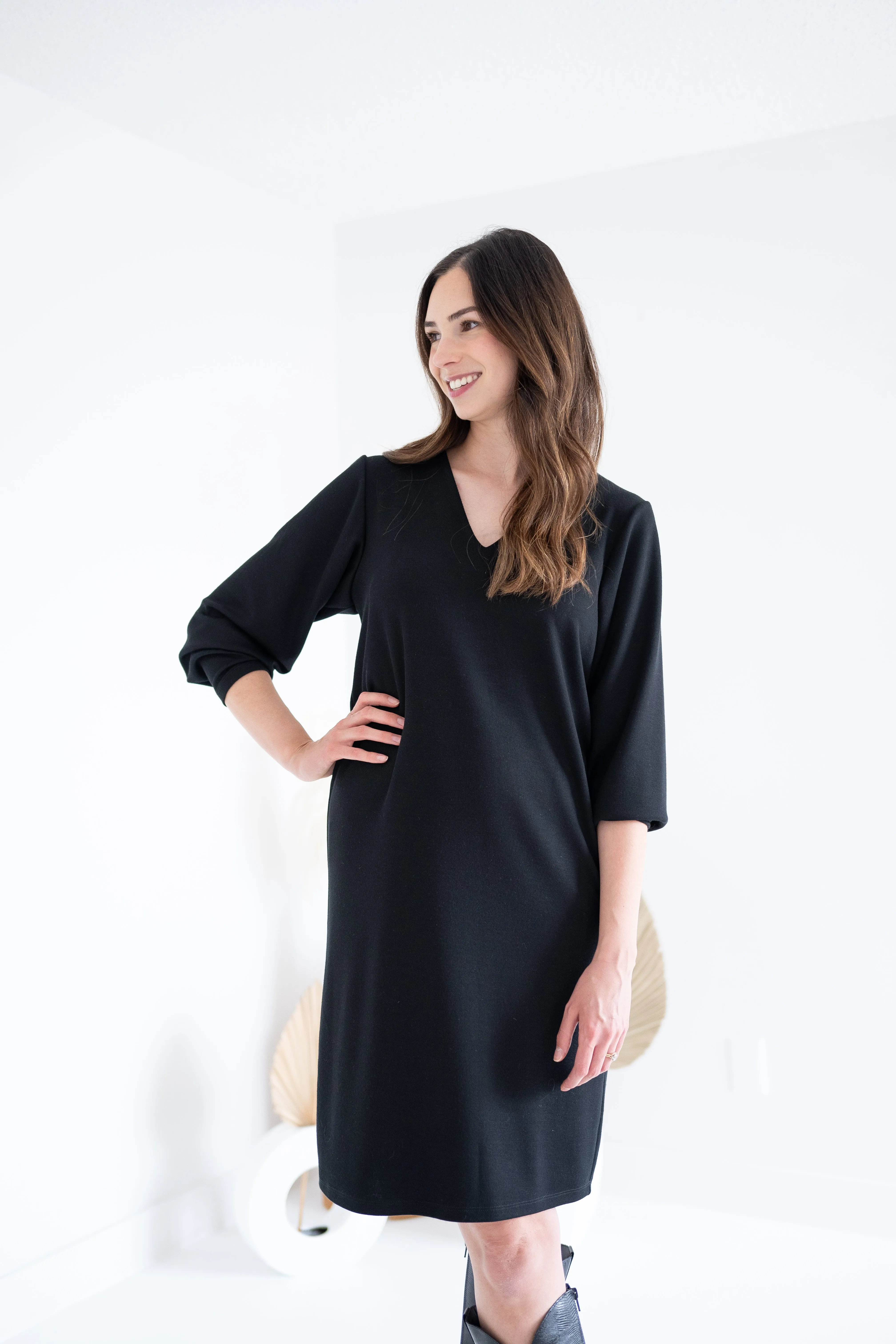 Ally V-neck Long Sleeved Sweater Dress in Black sold by Ang Hill product image thumbnail 5
