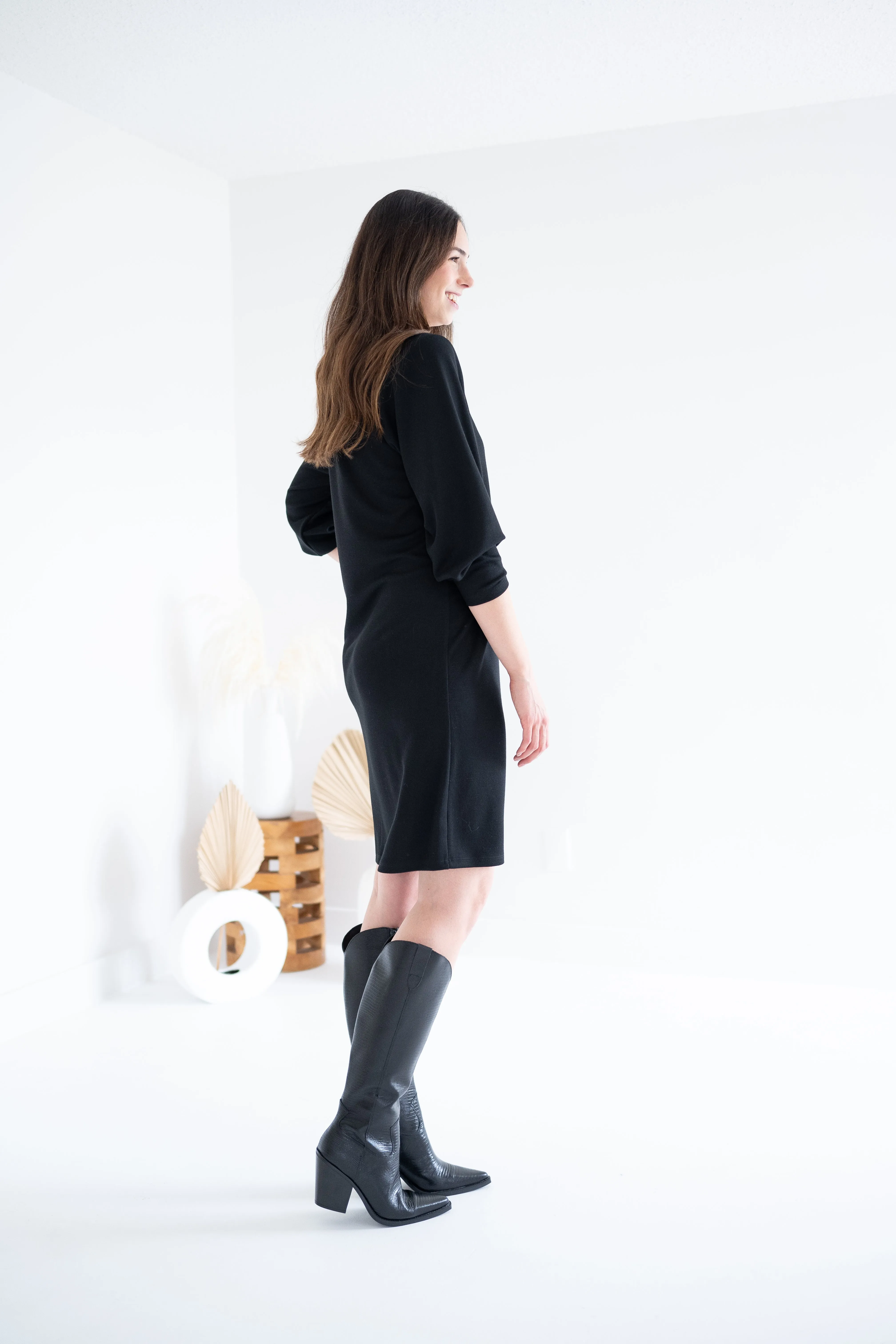 Ally V-neck Long Sleeved Sweater Dress in Black sold by Ang Hill product image thumbnail 3