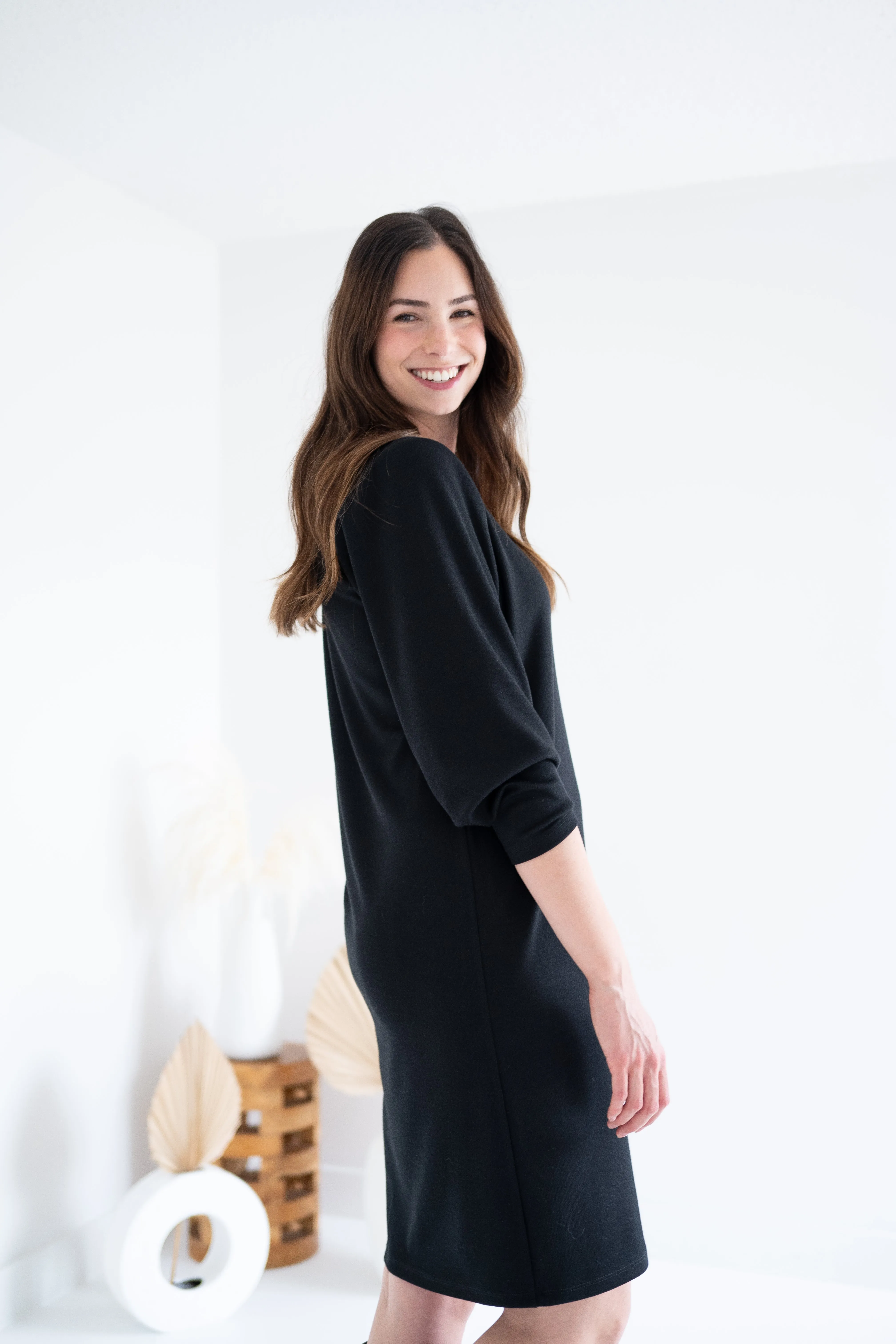 Ally V-neck Long Sleeved Sweater Dress in Black sold by Ang Hill product image thumbnail 2
