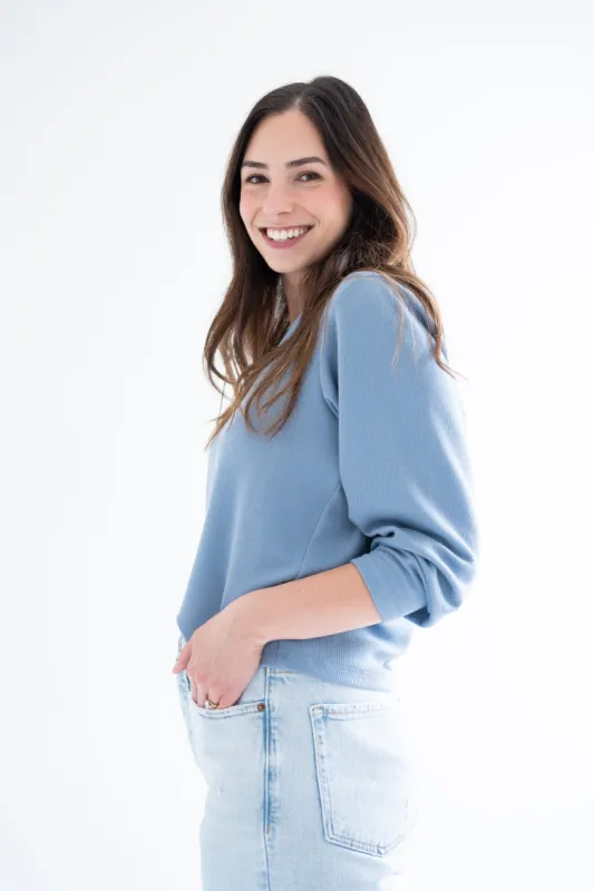 [PRE-ORDER] Ally Cropped V-neck Sweater in Sky Blue sold by Ang Hill