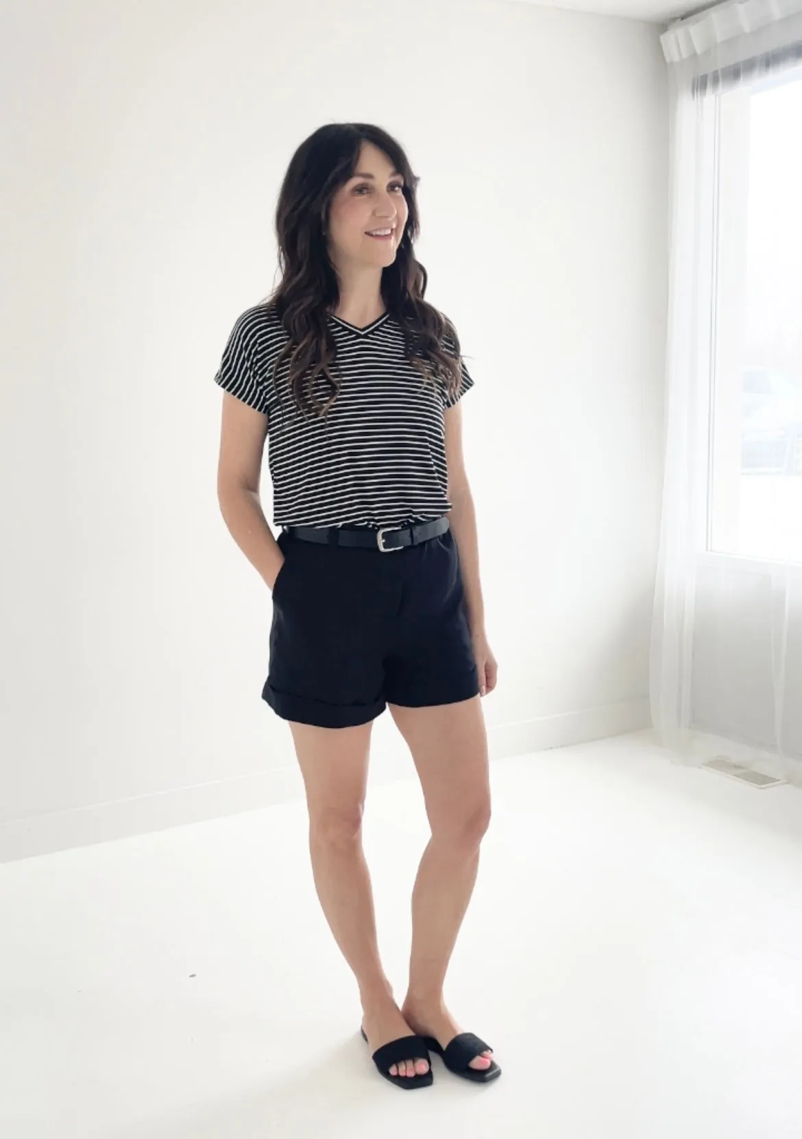 Bennie Bamboo V-neck T-shirt in Stripes sold by Ang Hill