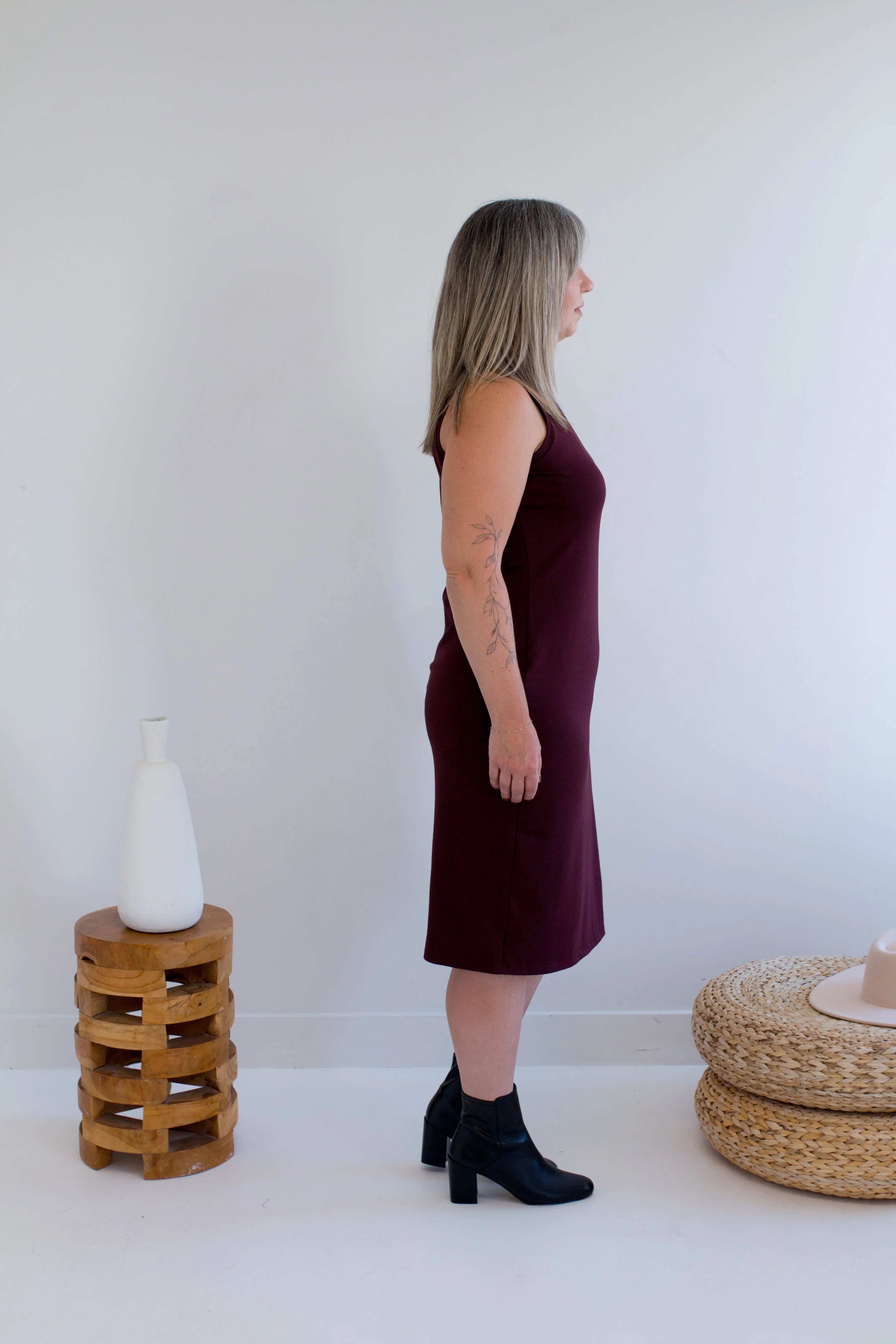 Bev Cotton Modal Midi Tank Dress in Merlot sold by Ang Hill product image thumbnail 3
