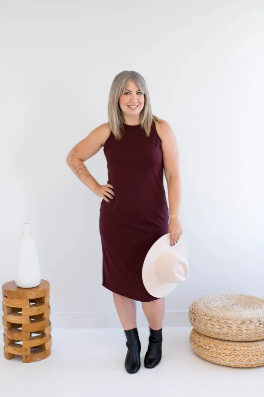 Bev Cotton Modal Midi Tank Dress in Merlot sold by Ang Hill