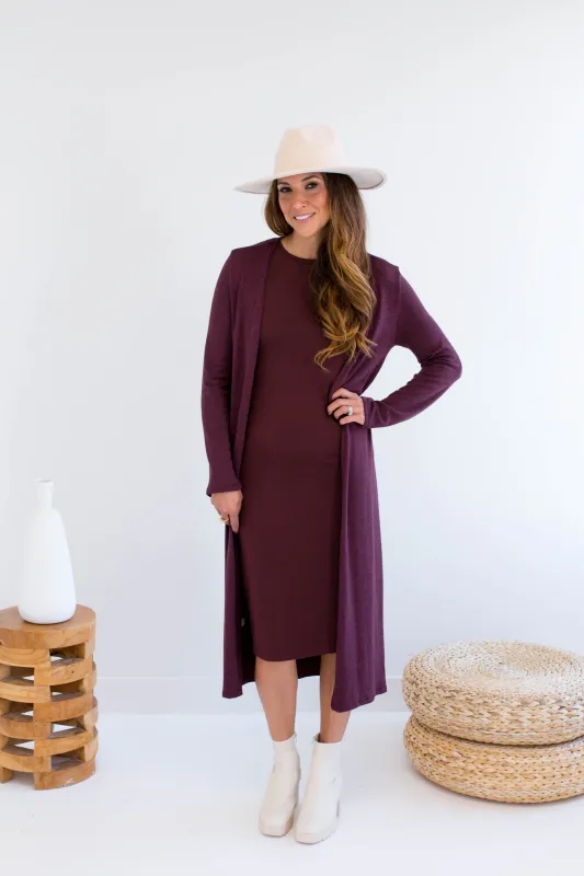 Carolina Long Duster Cardigan in Merlot sold by Ang Hill