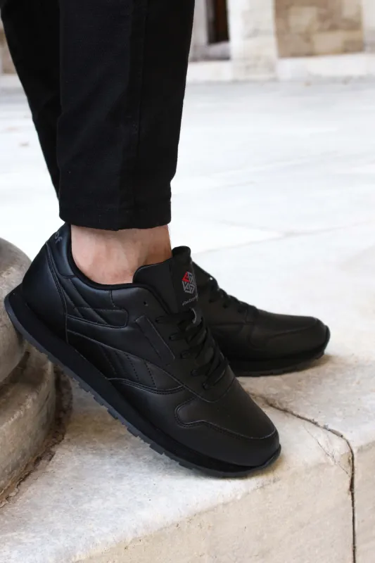 Black Leather Casual Sneakers-Wessi sold by Wessi