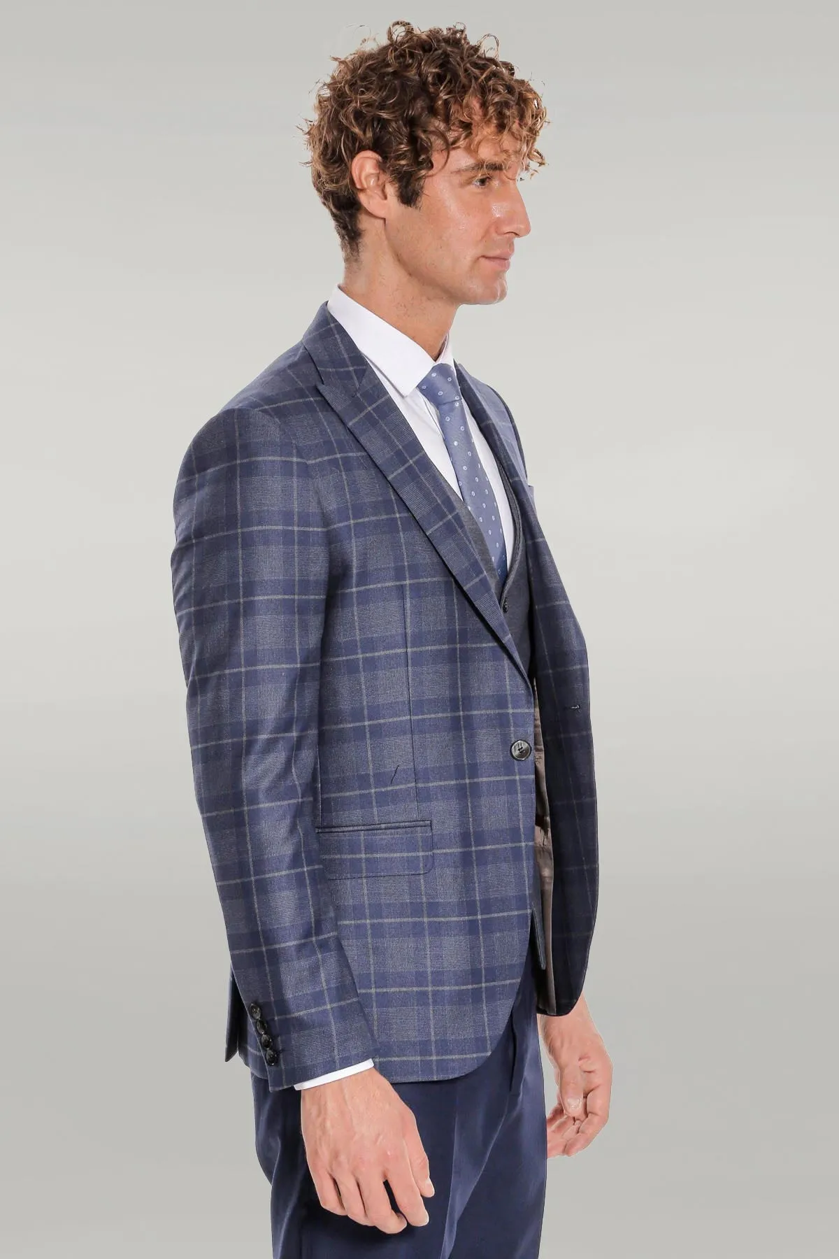 Slim Fit Checked Navy Blue Men Suit - Wessi sold by Wessi product image thumbnail 5