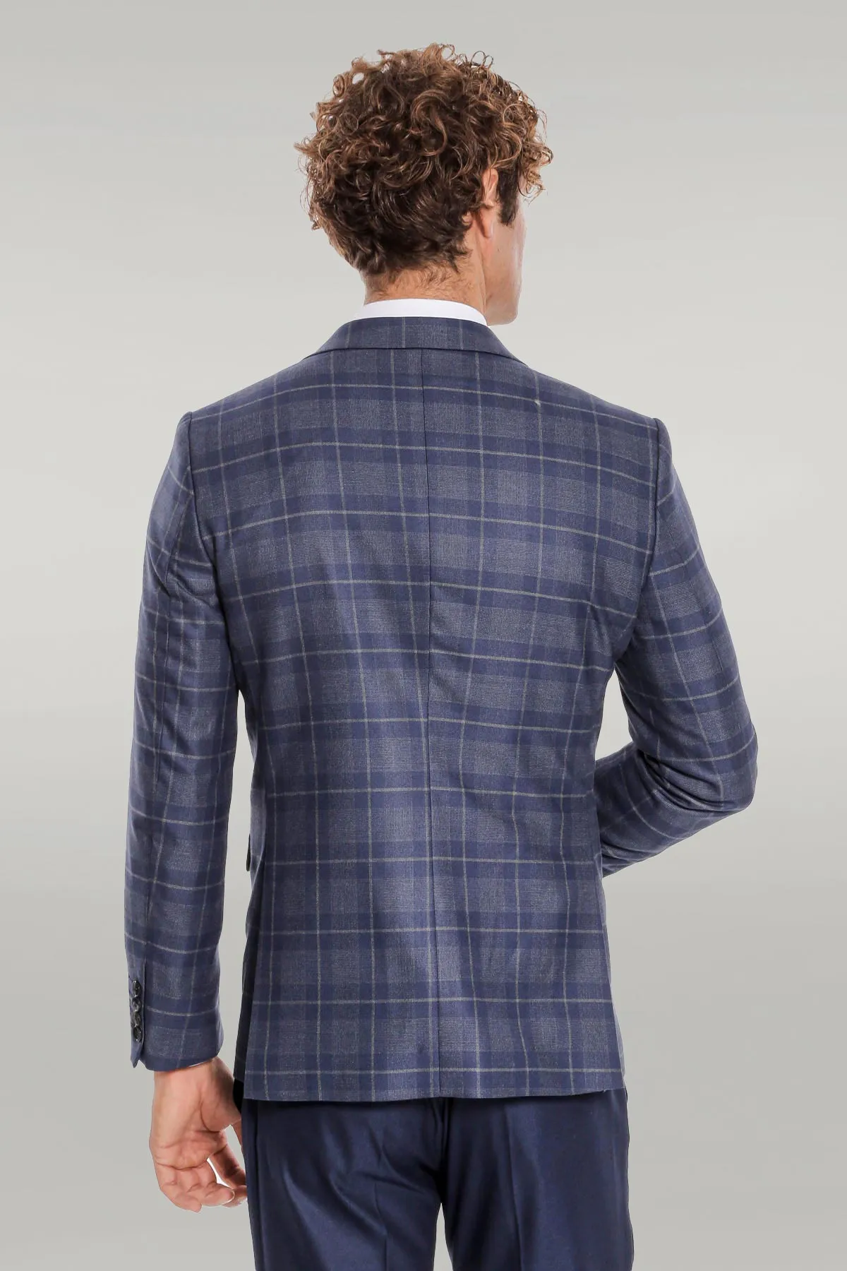 Slim Fit Checked Navy Blue Men Suit - Wessi sold by Wessi product image thumbnail 4
