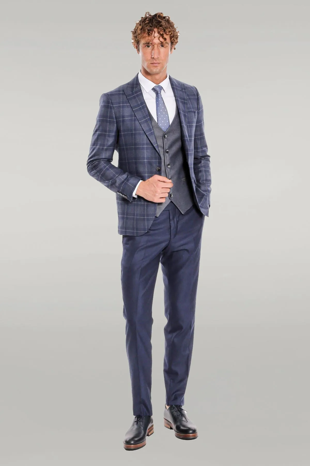 Slim Fit Checked Navy Blue Men Suit - Wessi sold by Wessi product image thumbnail 2