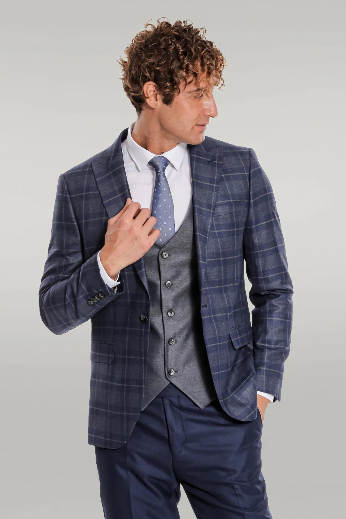 Slim Fit Checked Navy Blue Men Suit - Wessi sold by Wessi