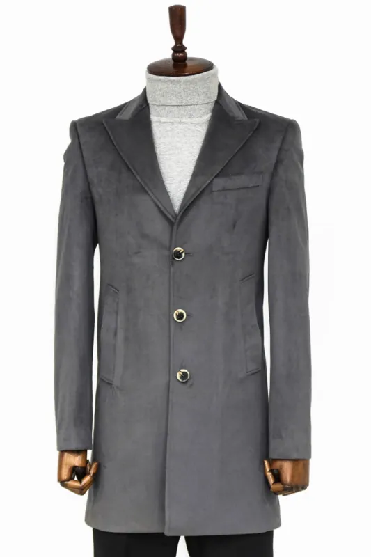 Suede Slim Fit Long Grey Men Coat - Wessi sold by Wessi