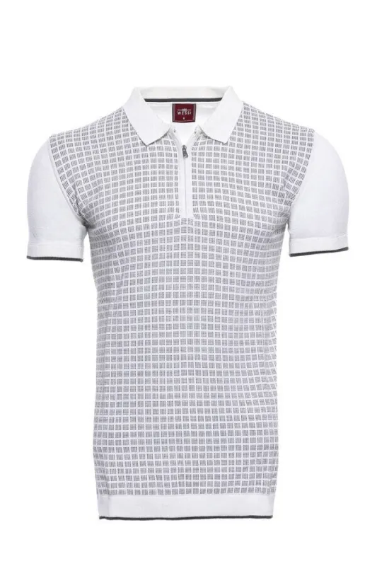 Light Grey Plaid Zippered Knitted Polo T-Shirt | Wessi sold by Wessi