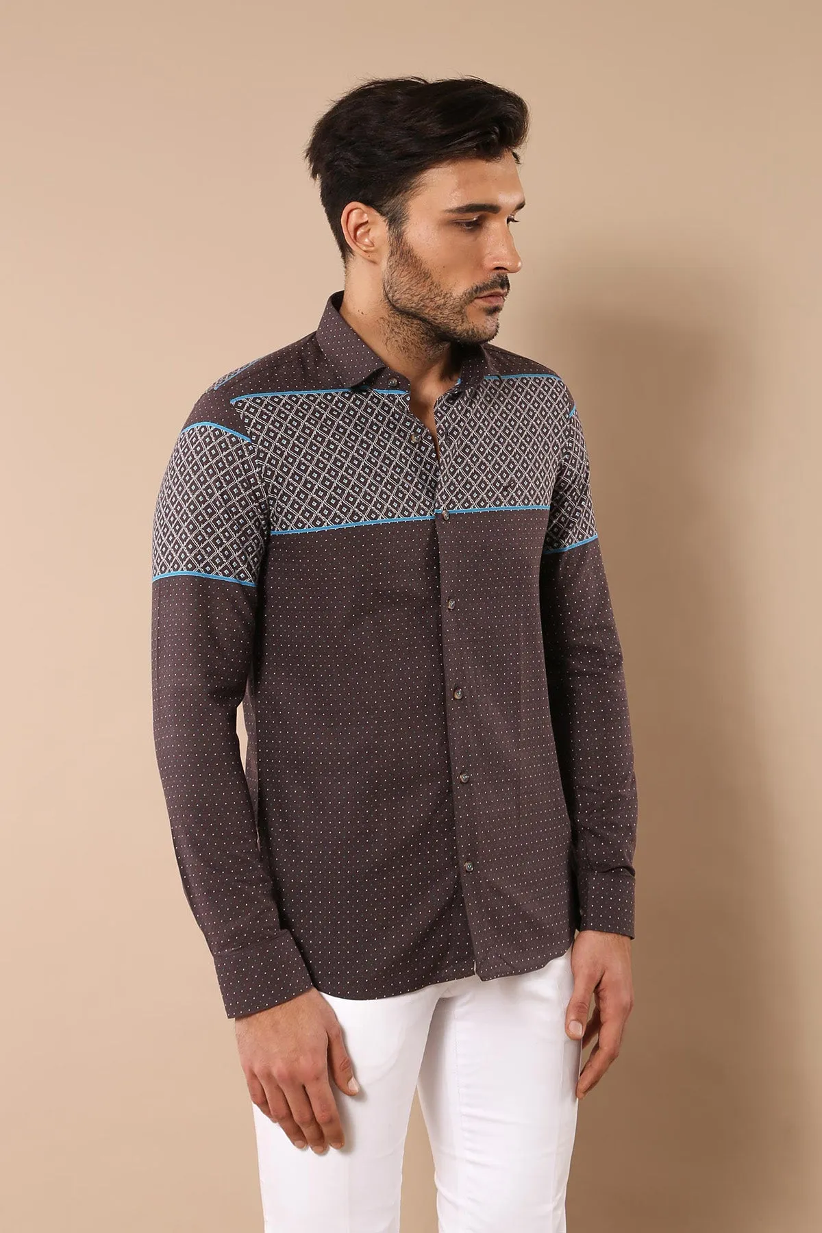 Printed Cotton Brown Shirt - Wessi sold by Wessi