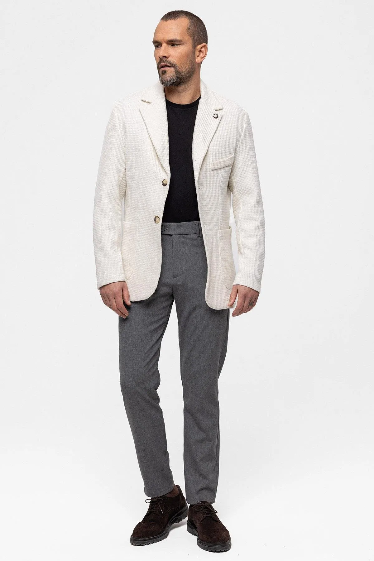 Ecru Knitted Textured Men's Jacket - Wessi sold by Wessi