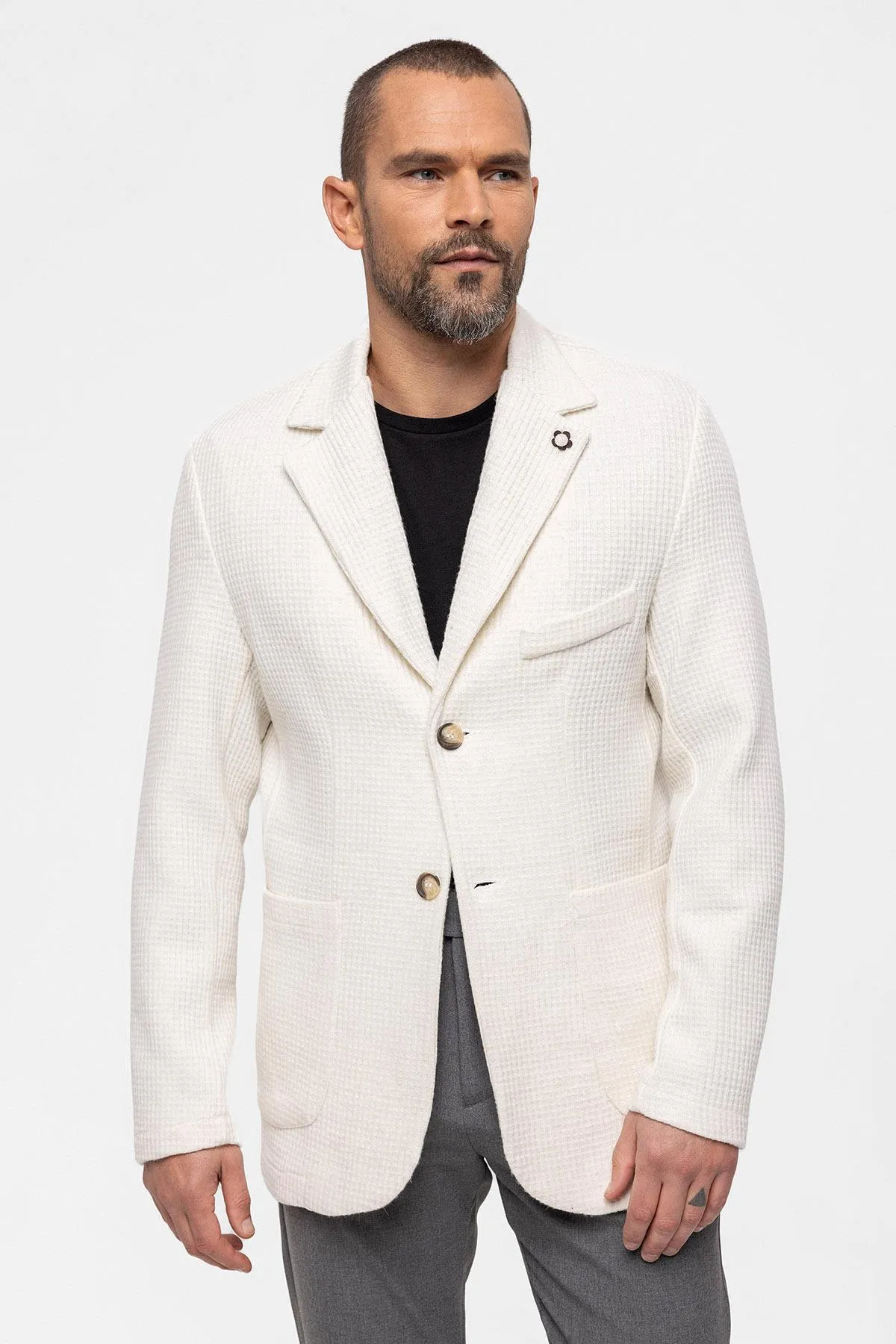 Ecru Knitted Textured Men's Jacket - Wessi sold by Wessi product image thumbnail 3