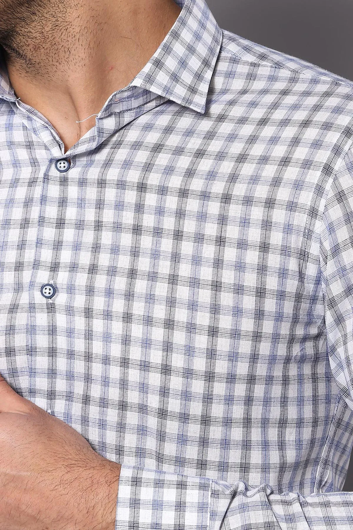 Blue Slim Fit Check Shirt - Wessi sold by Wessi product image thumbnail 3