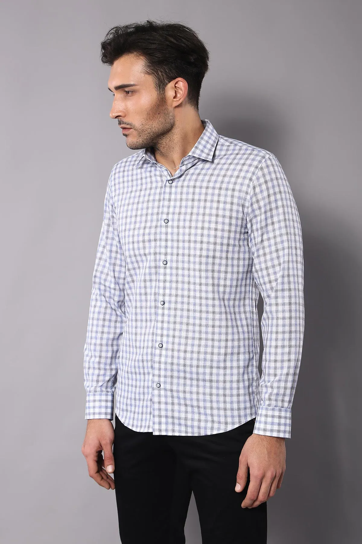 Blue Slim Fit Check Shirt - Wessi sold by Wessi product image thumbnail 4