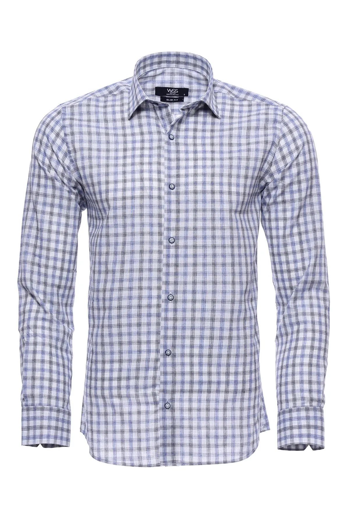 Blue Slim Fit Check Shirt - Wessi sold by Wessi product image thumbnail 5