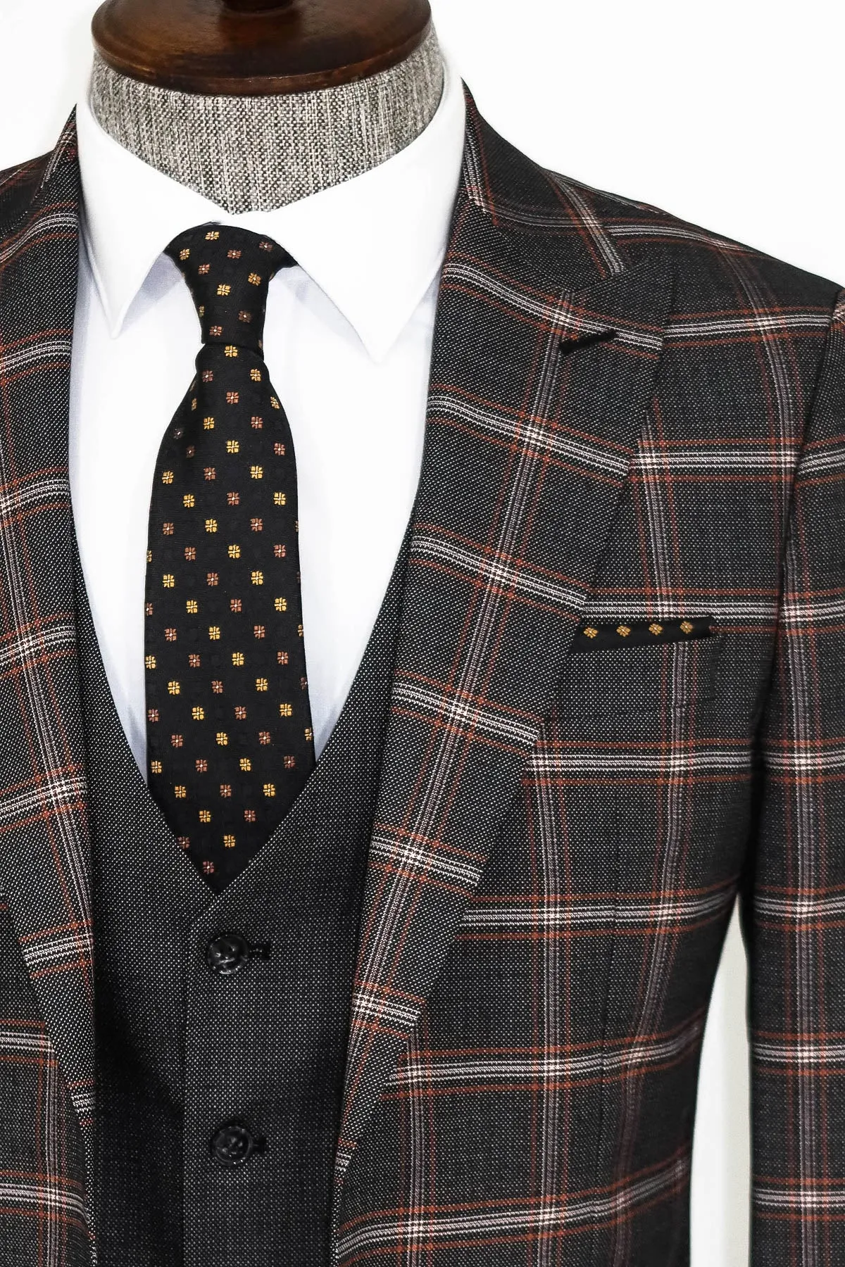 Checked Patterned Black Slim Fit Suit - Wessi sold by Wessi product image thumbnail 2