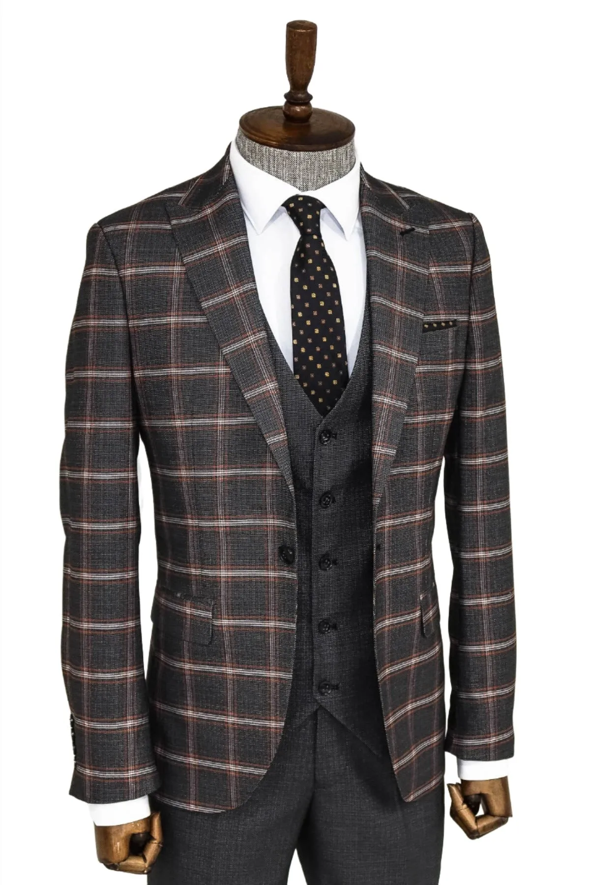 Checked Patterned Black Slim Fit Suit - Wessi sold by Wessi product image thumbnail 4