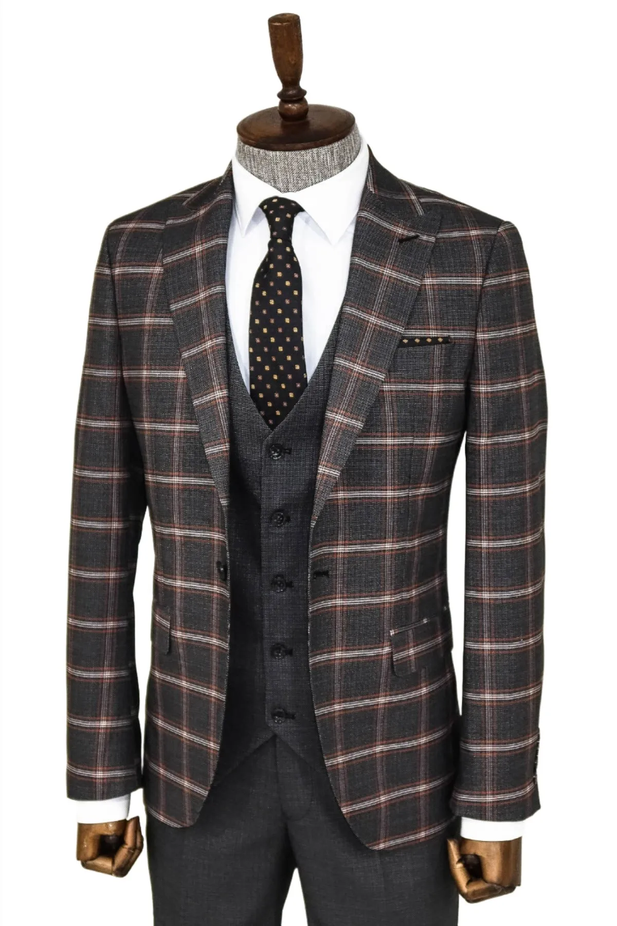 Checked Patterned Black Slim Fit Suit - Wessi sold by Wessi product image thumbnail 5