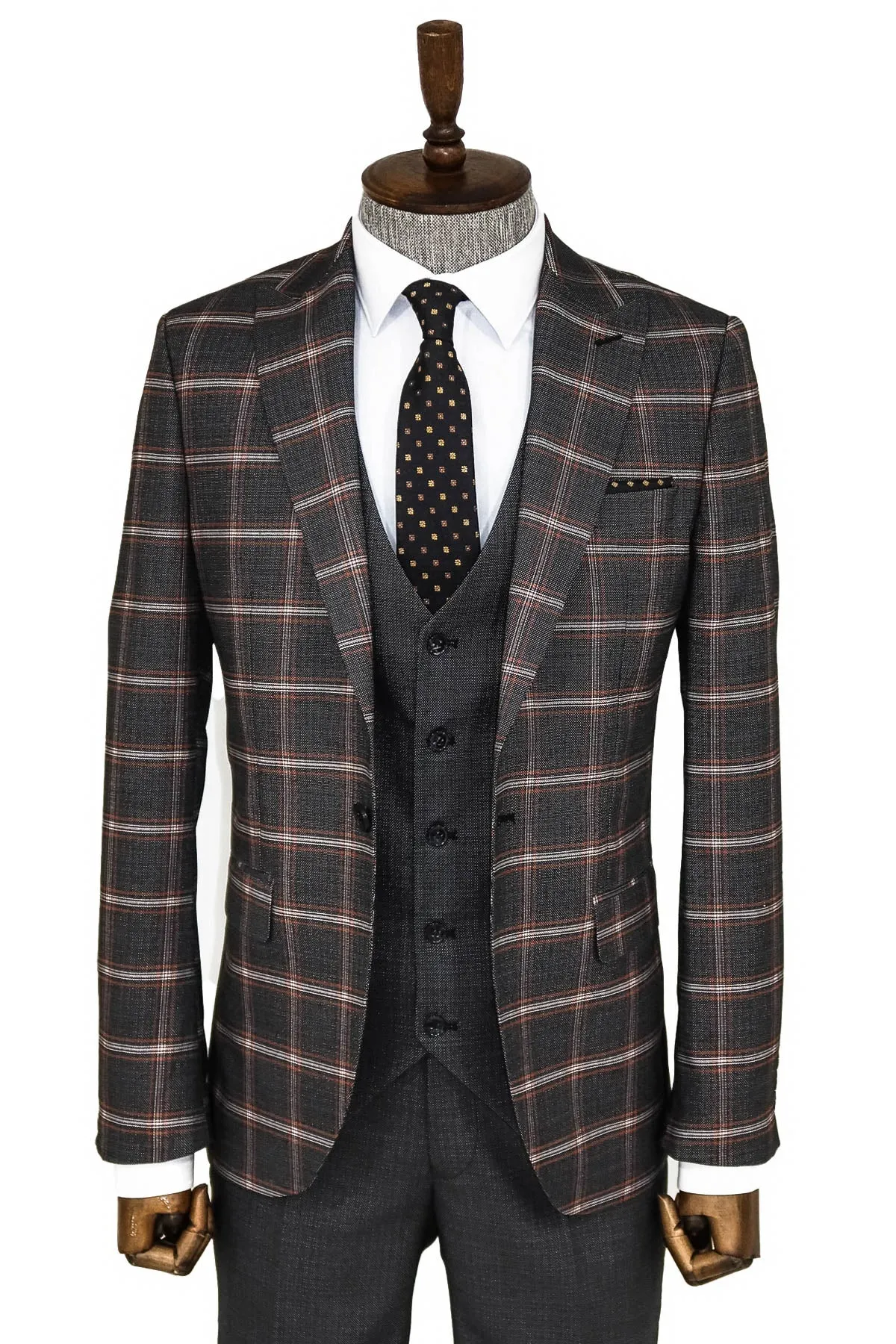 Checked Patterned Black Slim Fit Suit - Wessi sold by Wessi