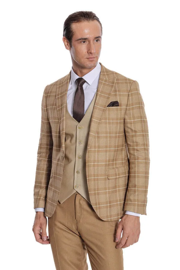 Slim Fit Checked Beige Men Suit - Wessi sold by Wessi product image thumbnail 5