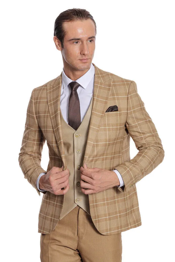 Slim Fit Checked Beige Men Suit - Wessi sold by Wessi product image thumbnail 4
