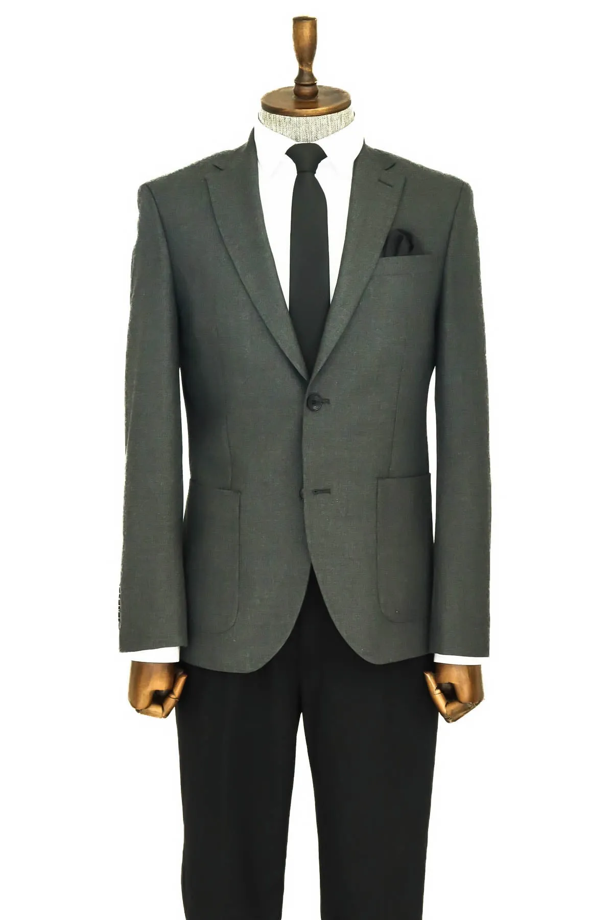Textured Slim Fit Peak Lapel Grey Men Blazer - Wessi sold by Wessi product image thumbnail 3