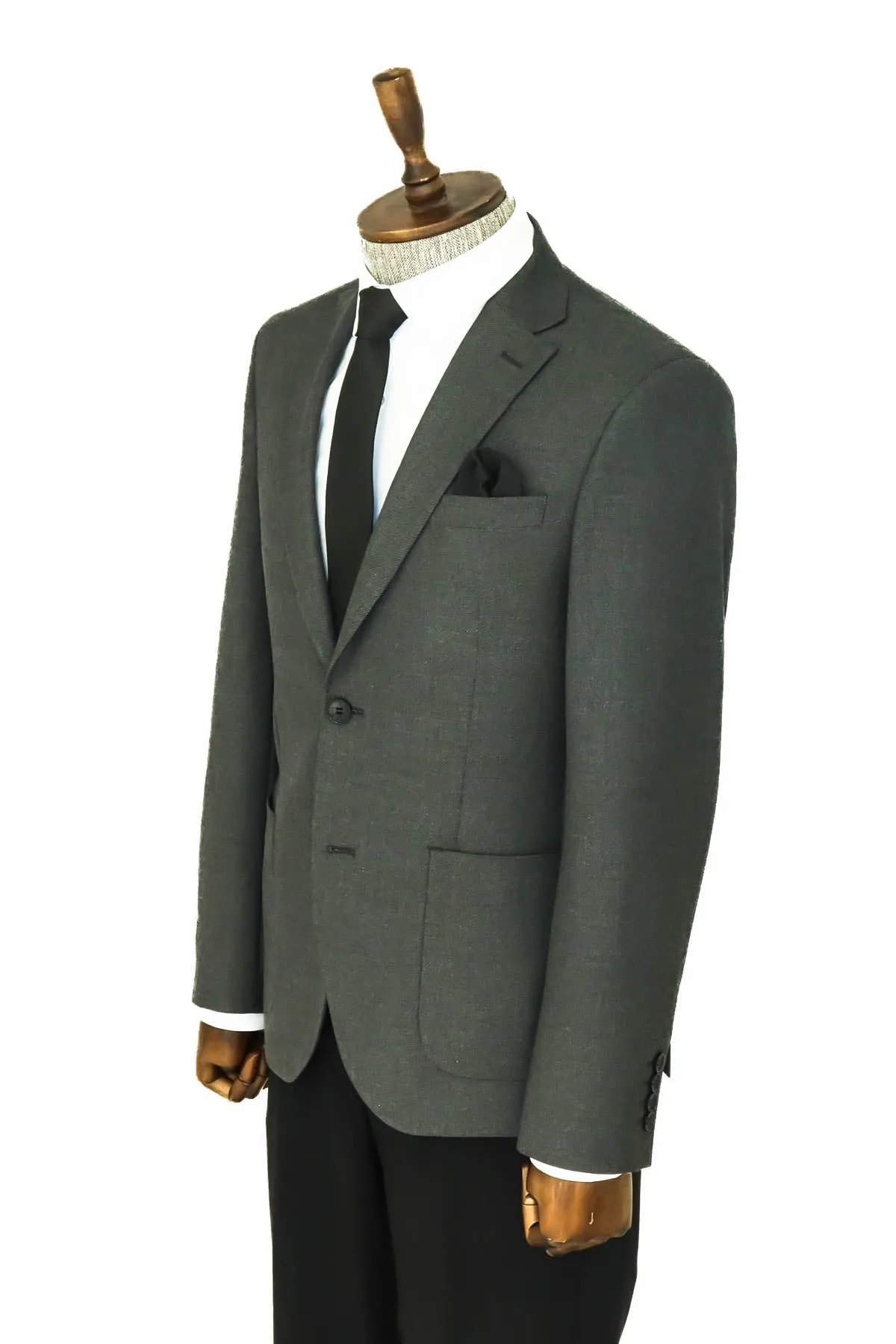 Textured Slim Fit Peak Lapel Grey Men Blazer - Wessi sold by Wessi product image thumbnail 5