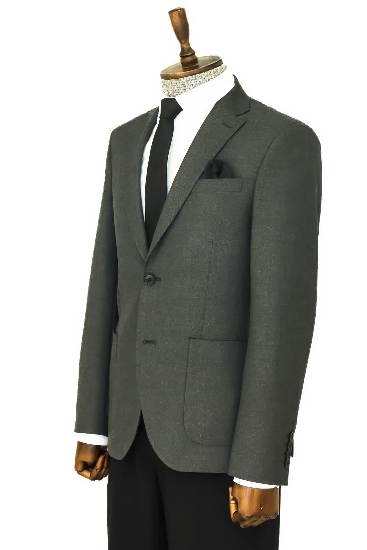 Textured Slim Fit Peak Lapel Grey Men Blazer - Wessi sold by Wessi product image thumbnail 4