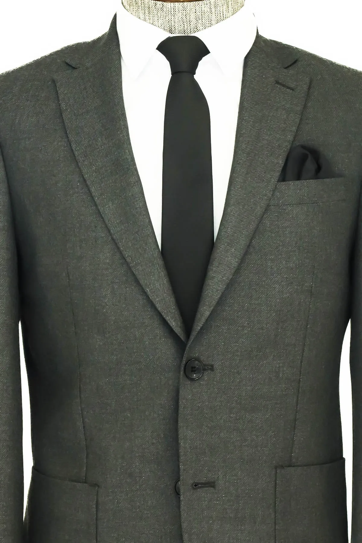 Textured Slim Fit Peak Lapel Grey Men Blazer - Wessi sold by Wessi product image thumbnail 2