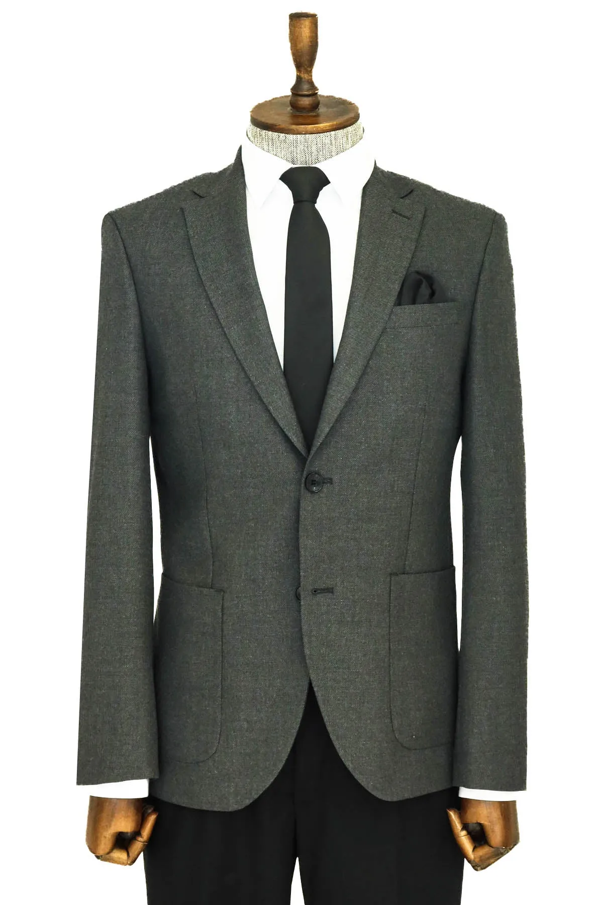 Textured Slim Fit Peak Lapel Grey Men Blazer - Wessi sold by Wessi