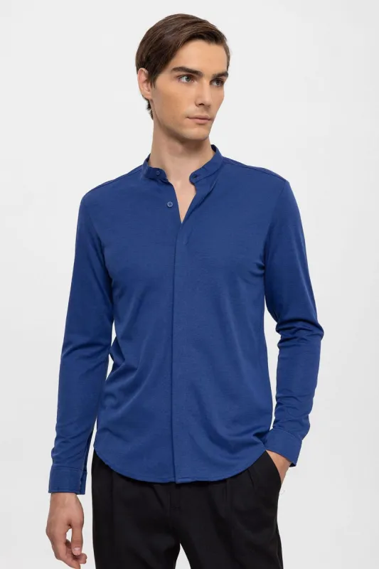 Men's Sax Classic Collar Hidden Button Long Sleeve Slim Fit Shirt - Wessi sold by Wessi