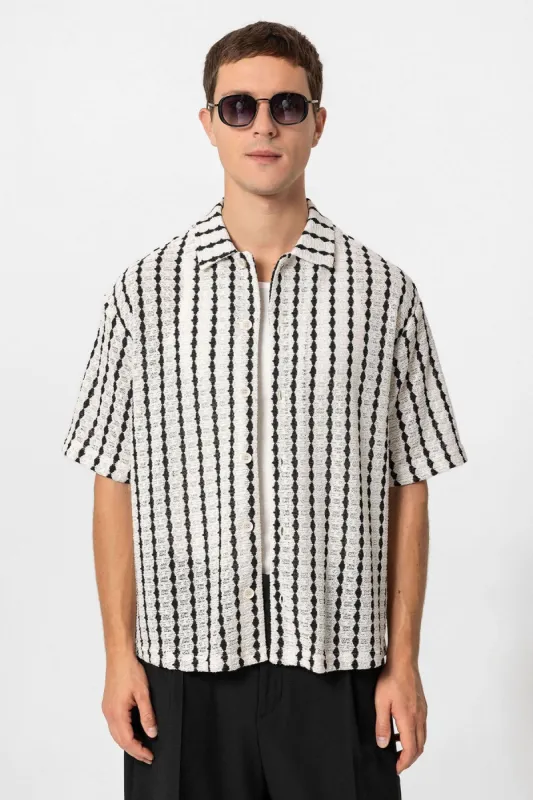 Men's Black Striped Knit Short-Sleeve Shirt - Wessi sold by Wessi