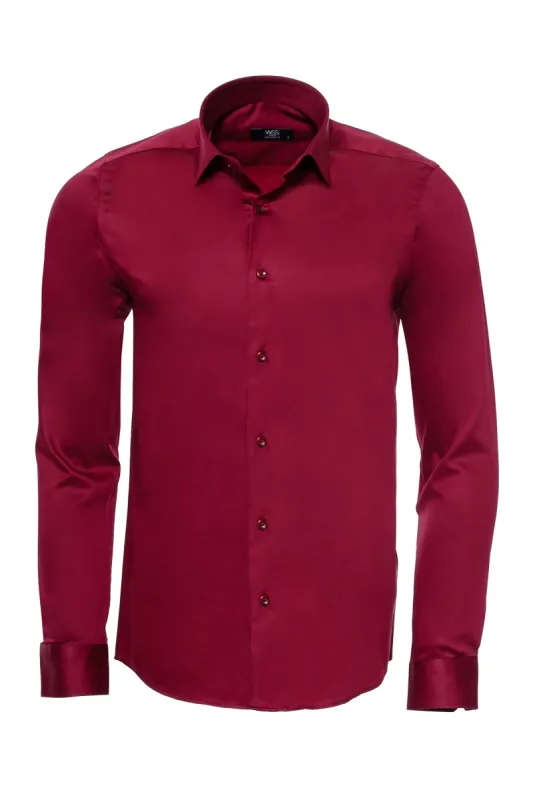 Slim Fit Long Sleeve Burgundy Men Shirt - Wessi sold by Wessi