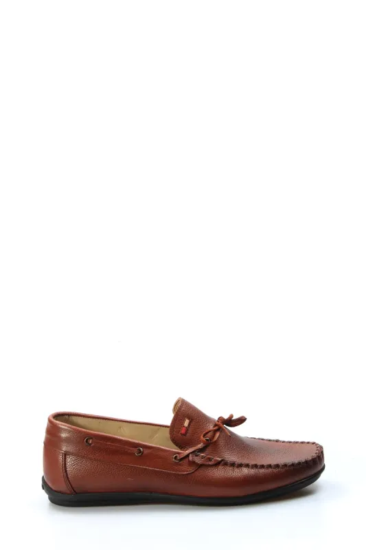 Men's Brown Textured Leather Loafers with Lace Accents - Wessi sold by Wessi