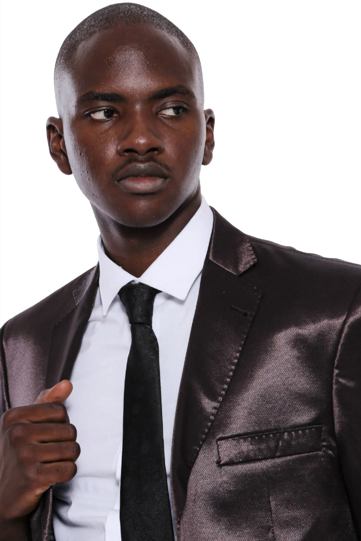 Two Buttons Two Piece Slim Fit Satin Brown Men Suit sold by Wessi product image thumbnail 3