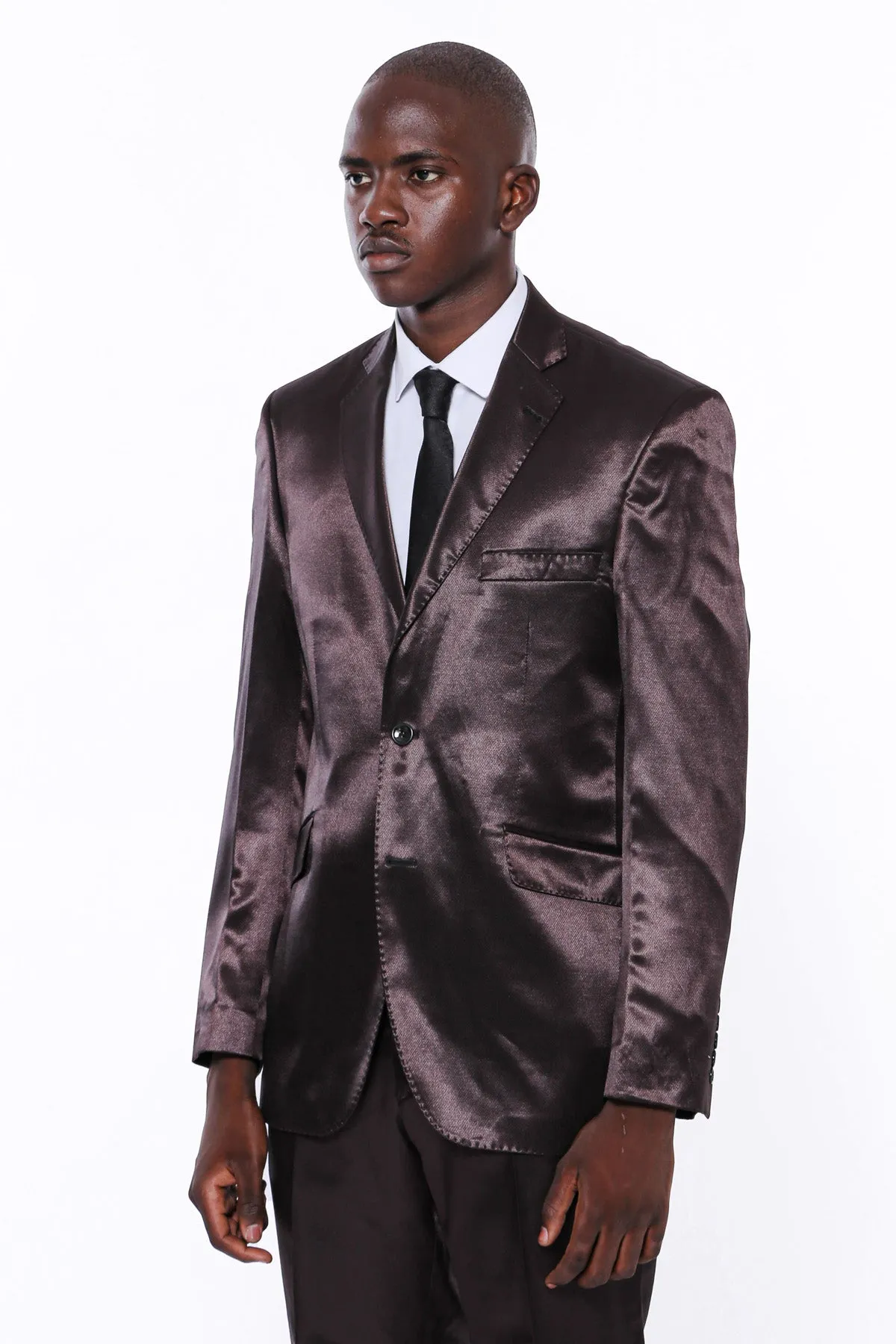 Two Buttons Two Piece Slim Fit Satin Brown Men Suit sold by Wessi product image thumbnail 5