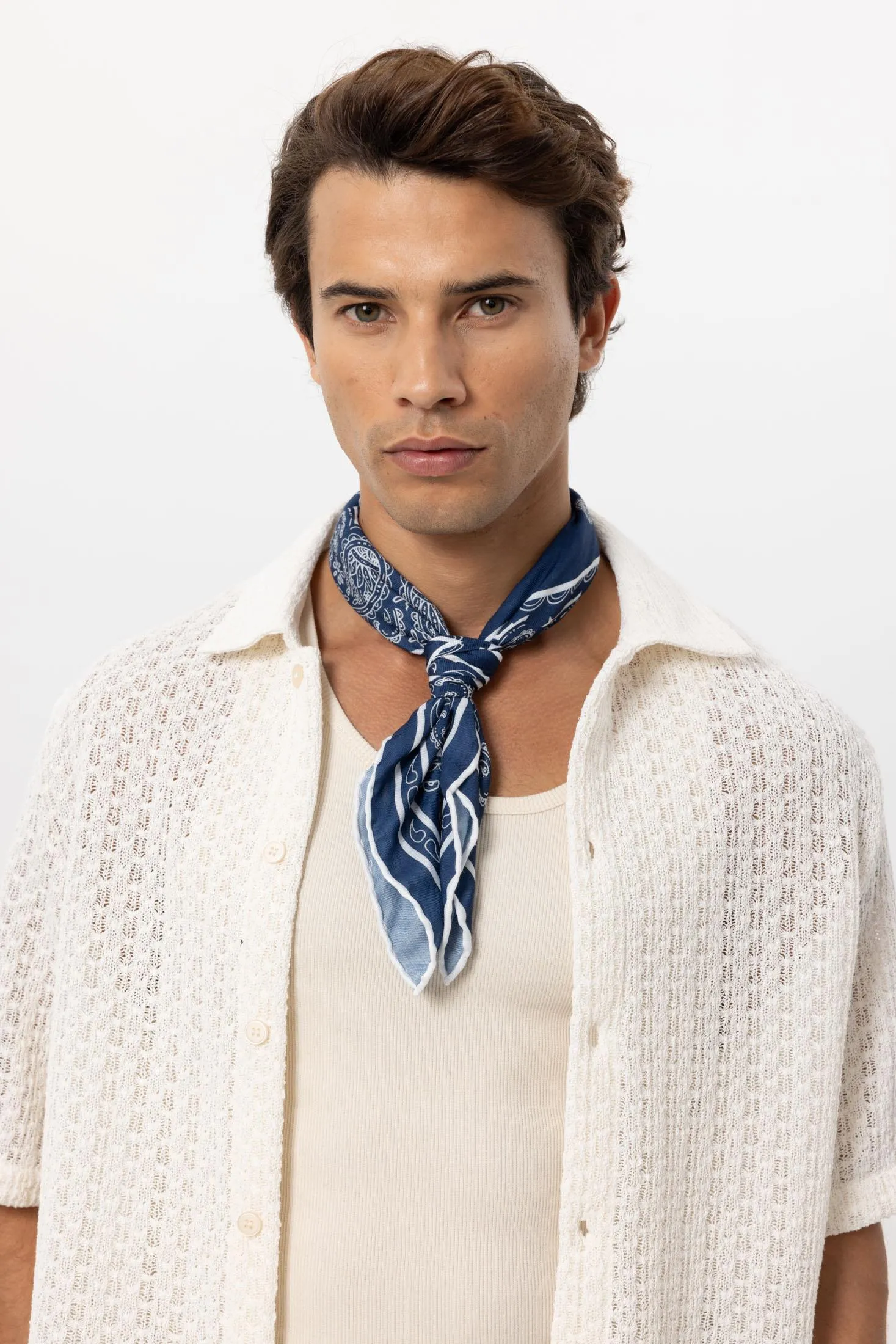 Men's Navy Blue Navy Corner Ethnic Patterned Scarf - Wessi sold by Wessi