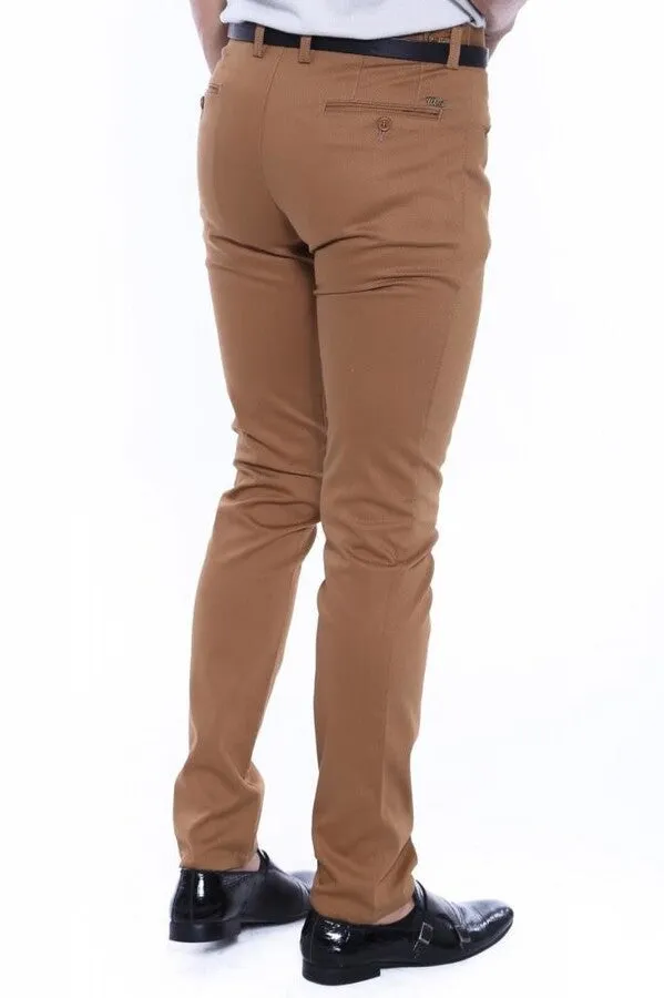 Patterned Slim Fit Cotton Tan Men Pants - Wessi sold by Wessi product image thumbnail 3