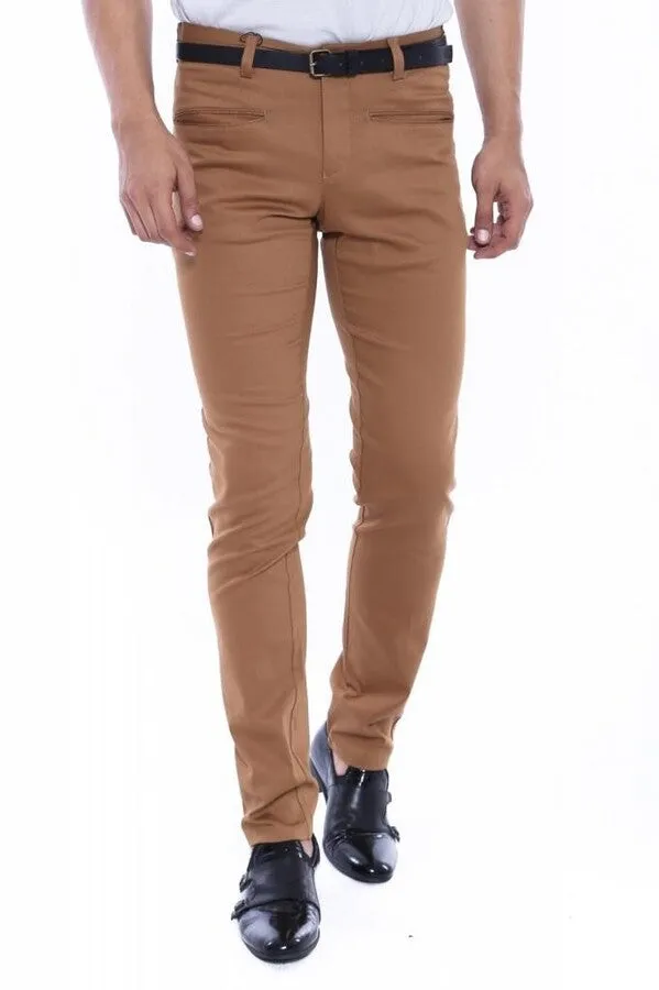 Patterned Slim Fit Cotton Tan Men Pants - Wessi sold by Wessi