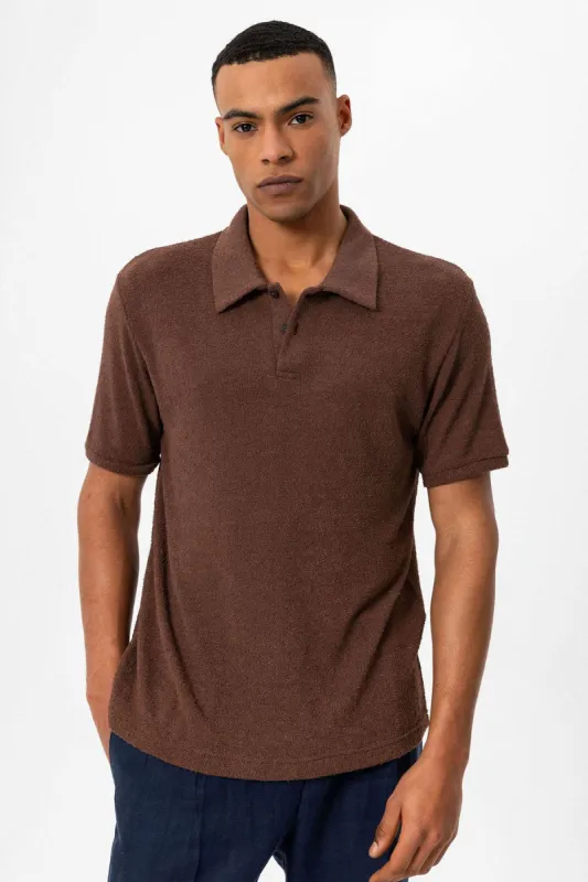 Men's Brown Polo Collar Knit T-Shirt - Wessi sold by Wessi