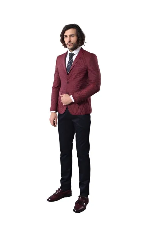 Patterned Quilted Burgundy Men Blazer - Wessi sold by Wessi product image thumbnail 3
