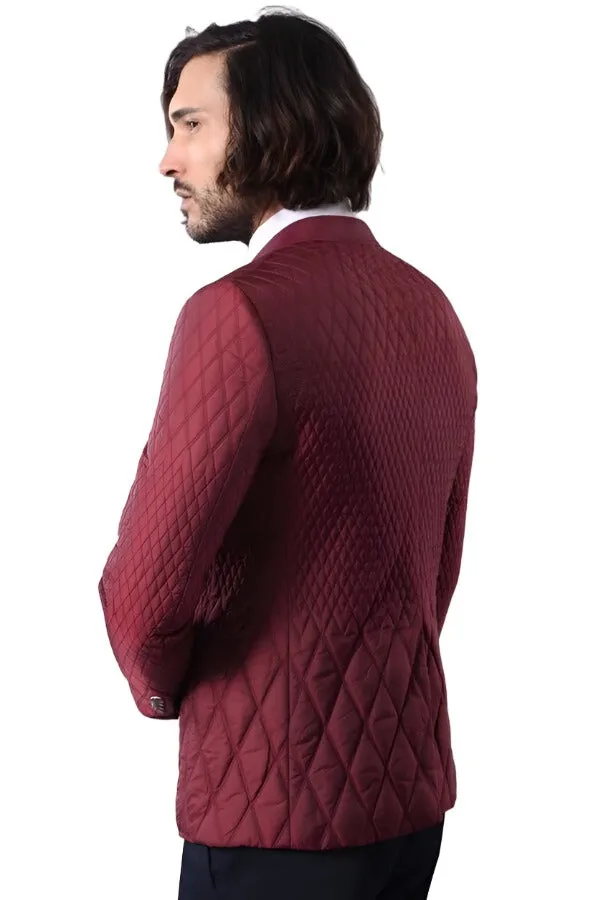 Patterned Quilted Burgundy Men Blazer - Wessi sold by Wessi product image thumbnail 4