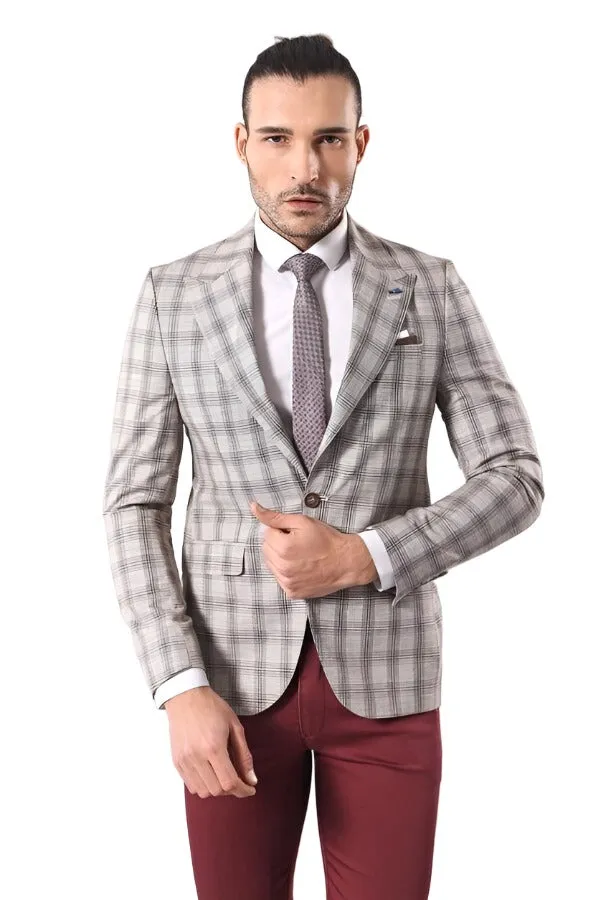 Single Button Wide Pointed Collar Beige Blazer - Wessi sold by Wessi product image thumbnail 5