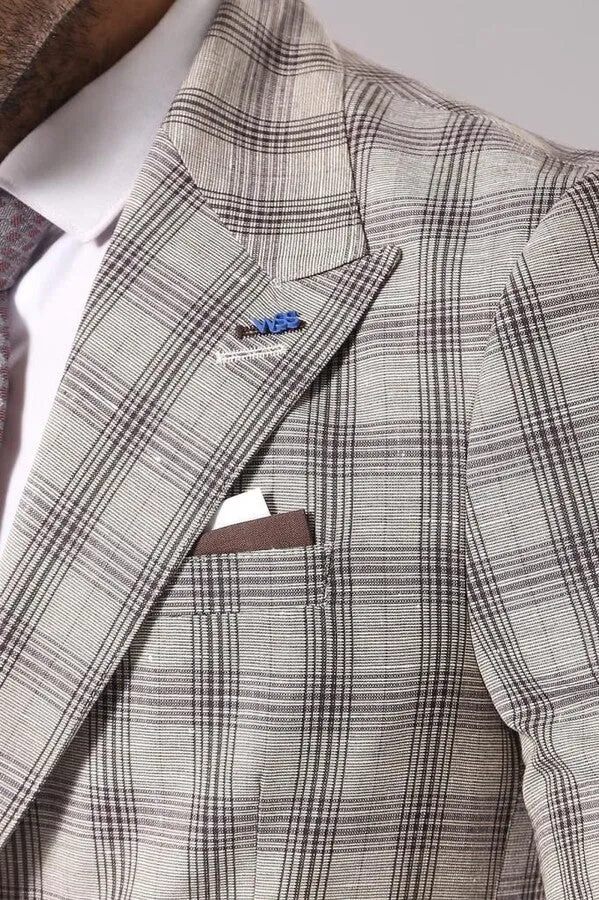 Single Button Wide Pointed Collar Beige Blazer - Wessi sold by Wessi product image thumbnail 2