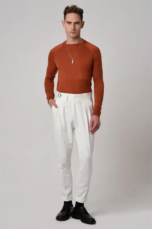 Men's Orange Crew Neck Slim Fit Knitwear Sweater - Wessi sold by Wessi